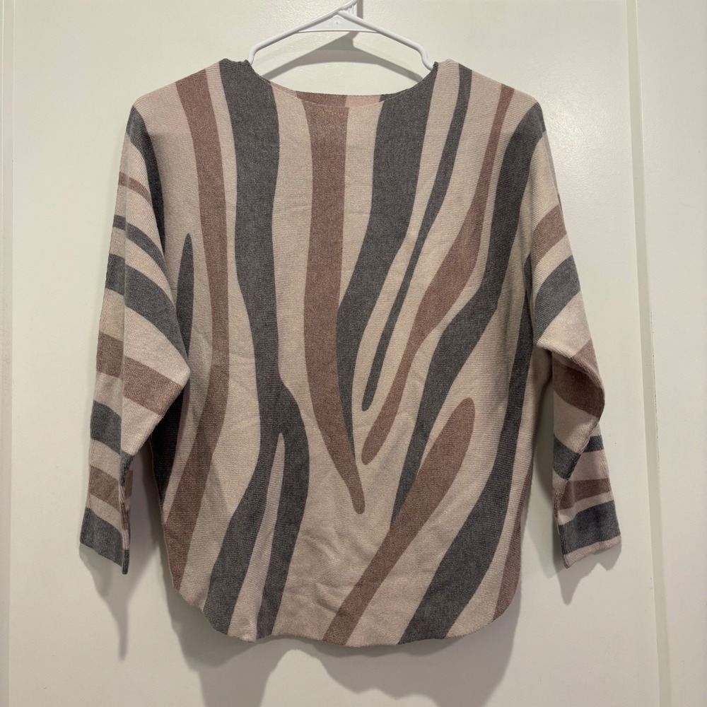 Anthropologie Pilcro and the Letterpress Striped Knit Sweater Pink Grey Crewneck